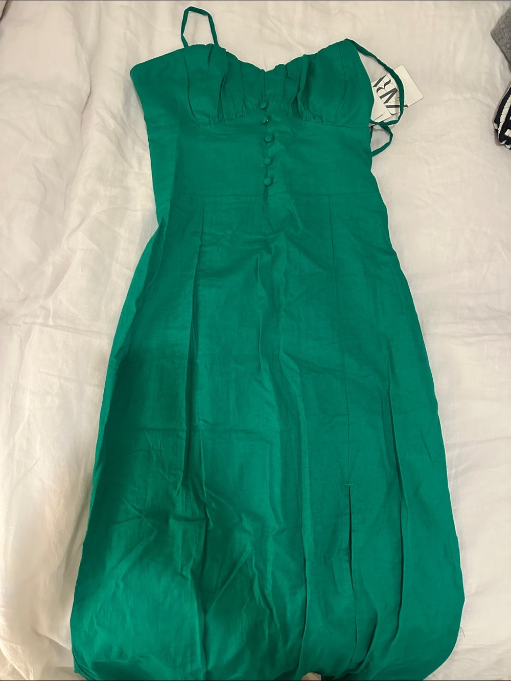 Zara Emerald Green Spaghetti-Strap Mini Dress